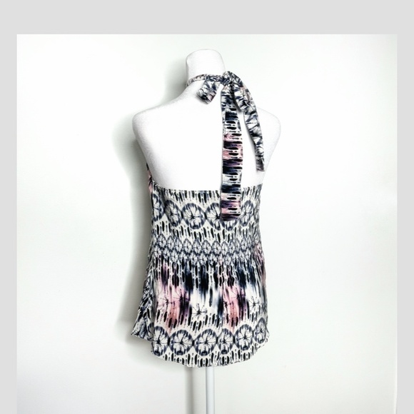Amanda Uprichard Silk Top Halter Style Tie Neck Flyaway Styling Watercolor Print - Picture 3 of 12